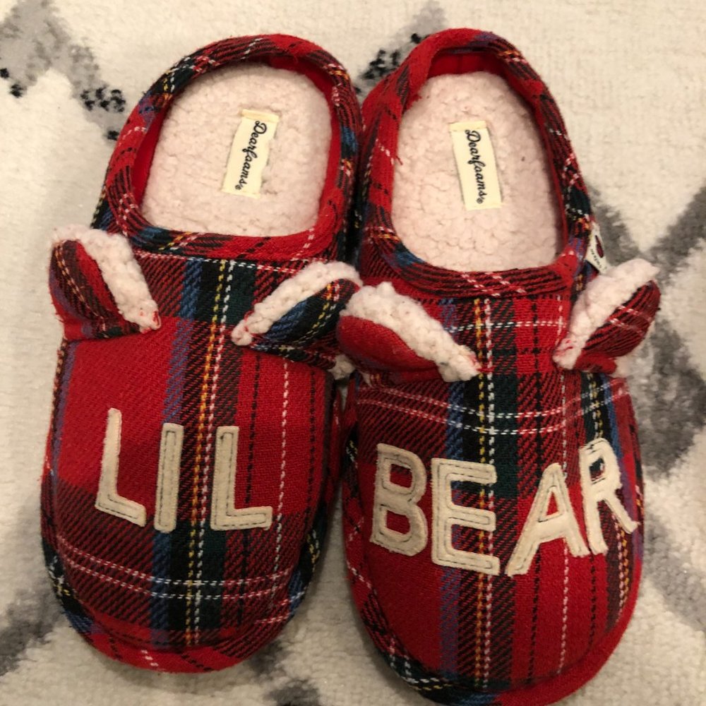 Dearfoams Kids Lil' Bear Plaid Clog Slippers